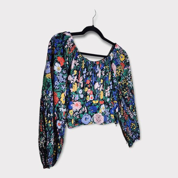 NEW Banjanan Women's Vivian Floral Smocked Cotton Blouse XS Colorful Cottagecore - Picture 3 of 9